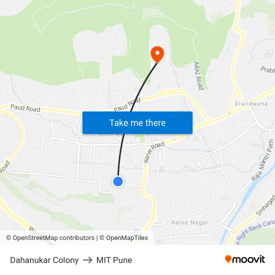 Dahanukar Colony to MIT Pune map