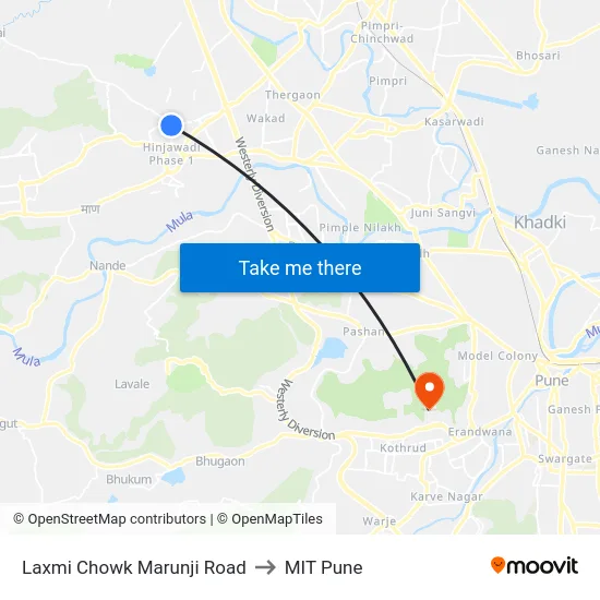 Laxmi Chowk Marunji Road to MIT Pune map