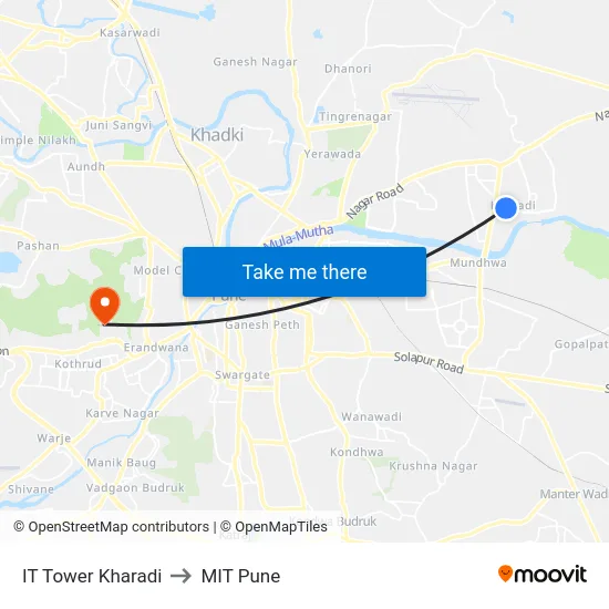 IT Tower Kharadi to MIT Pune map