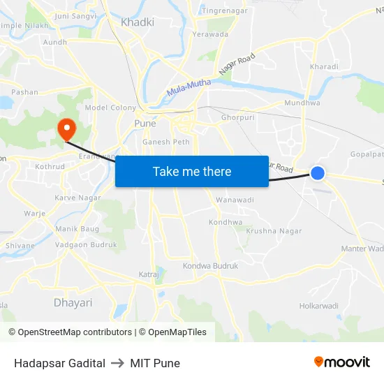 Hadapsar Gadital to MIT Pune map