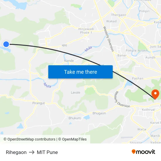 Rihegaon to MIT Pune map