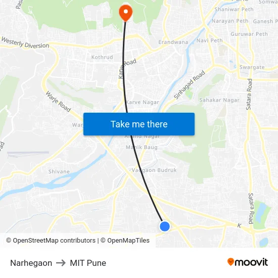 Narhegaon to MIT Pune map
