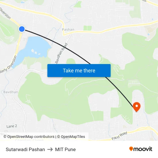 Sutarwadi Pashan to MIT Pune map