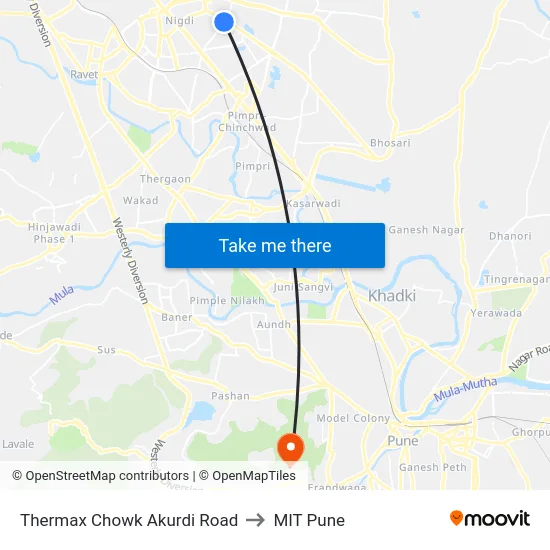 Thermax Chowk Akurdi Road to MIT Pune map