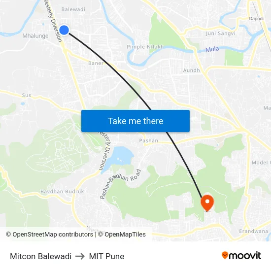 Mitcon Balewadi to MIT Pune map