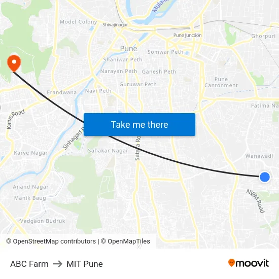 ABC Farm to MIT Pune map