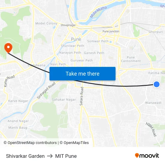 Shivarkar Garden to MIT Pune map