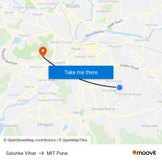 Salunke Vihar to MIT Pune map