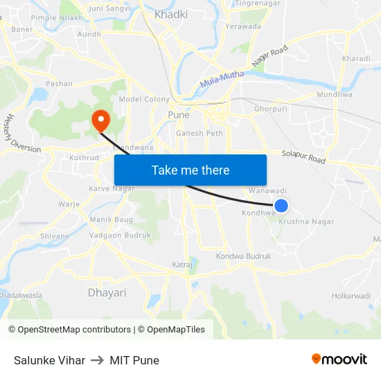 Salunke Vihar to MIT Pune map