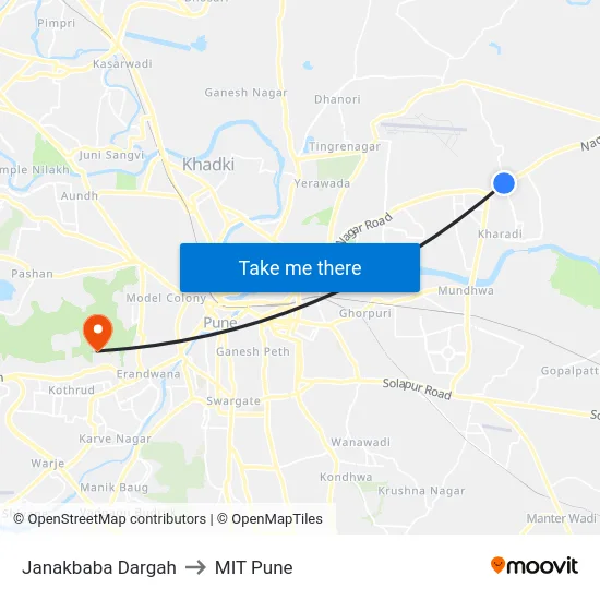 Janakbaba Dargah to MIT Pune map