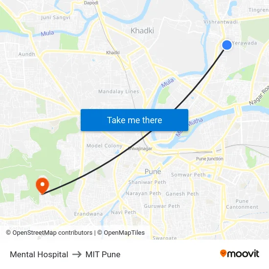 Mental Hospital to MIT Pune map
