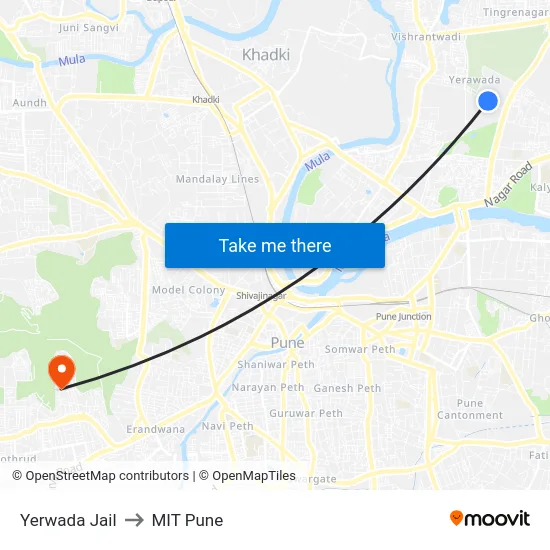 Yerwada Jail to MIT Pune map