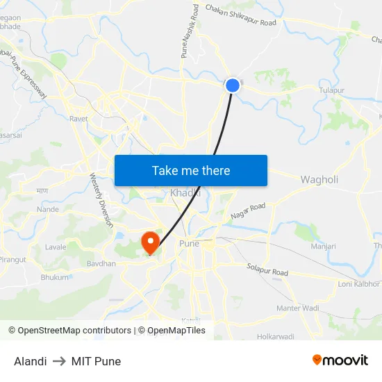 Alandi to MIT Pune map