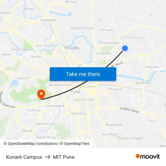 Konark Campus to MIT Pune map