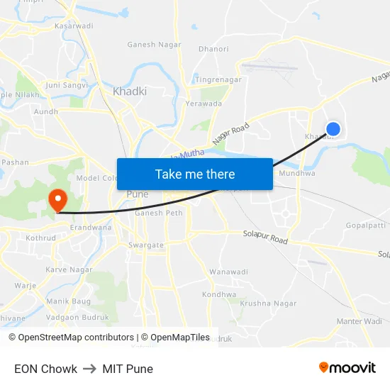 EON Chowk to MIT Pune map