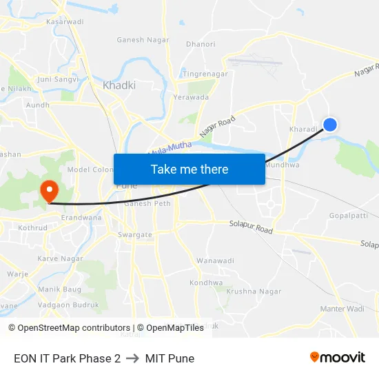 EON IT Park Phase 2 to MIT Pune map