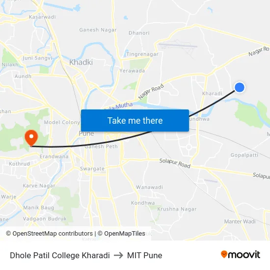 Dhole Patil College Kharadi to MIT Pune map