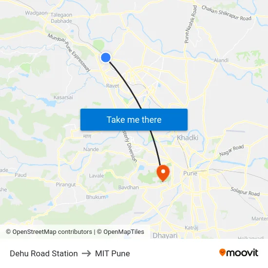 Dehu Road Station to MIT Pune map