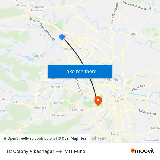 TC Colony Vikasnagar to MIT Pune map