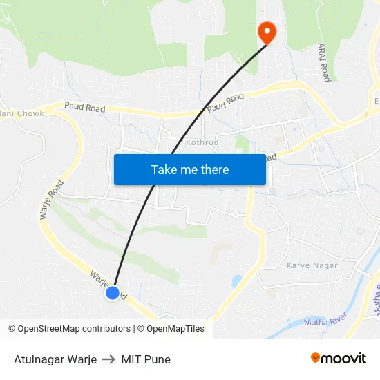 Atulnagar Warje to MIT Pune map