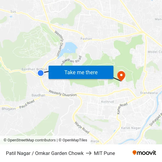 Patil Nagar / Omkar Garden Chowk to MIT Pune map