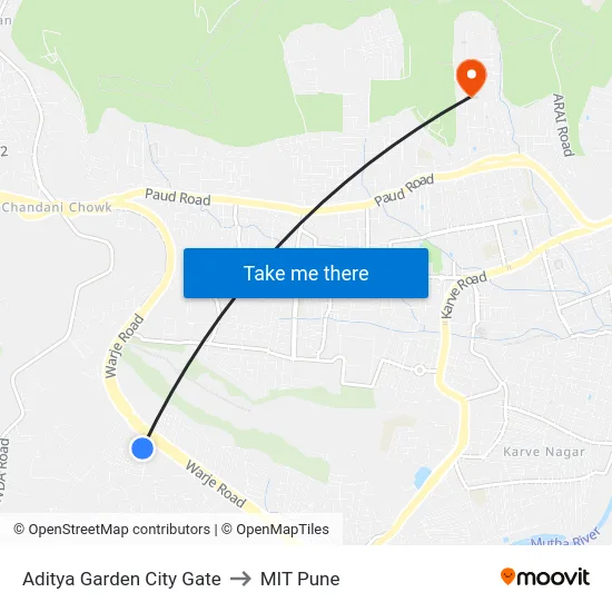 Aditya Garden City Gate to MIT Pune map