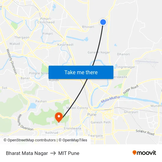 Bharat Mata Nagar to MIT Pune map