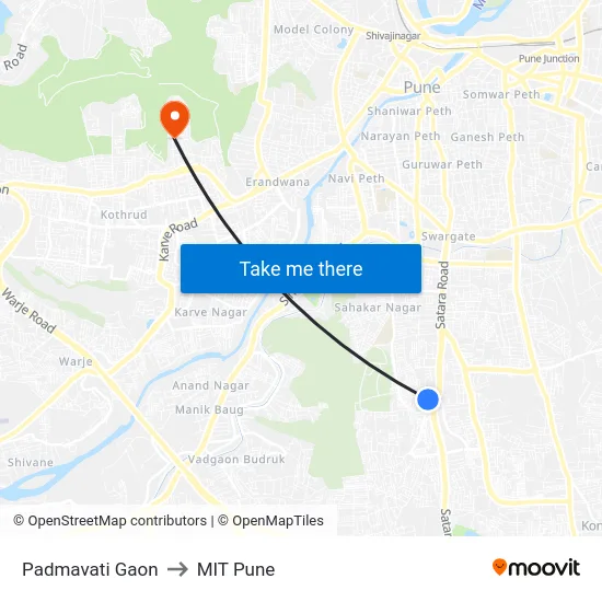 Padmavati Gaon to MIT Pune map