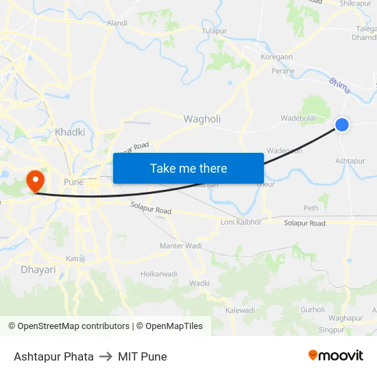 Ashtapur Phata to MIT Pune map