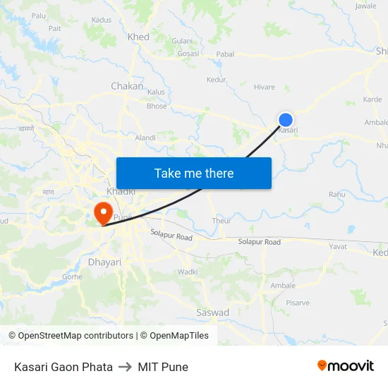 Kasari Gaon Phata to MIT Pune map