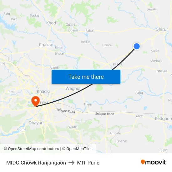 MIDC Chowk Ranjangaon to MIT Pune map