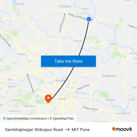 Sambhajinagar Shikrapur Road to MIT Pune map