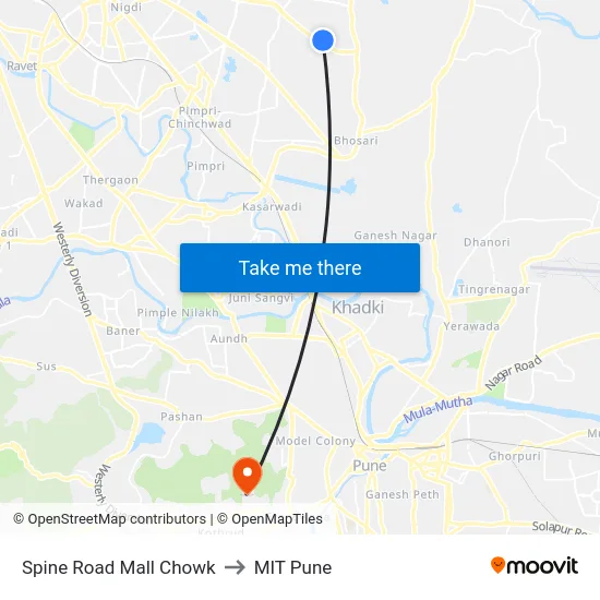 Spine Road Mall Chowk to MIT Pune map