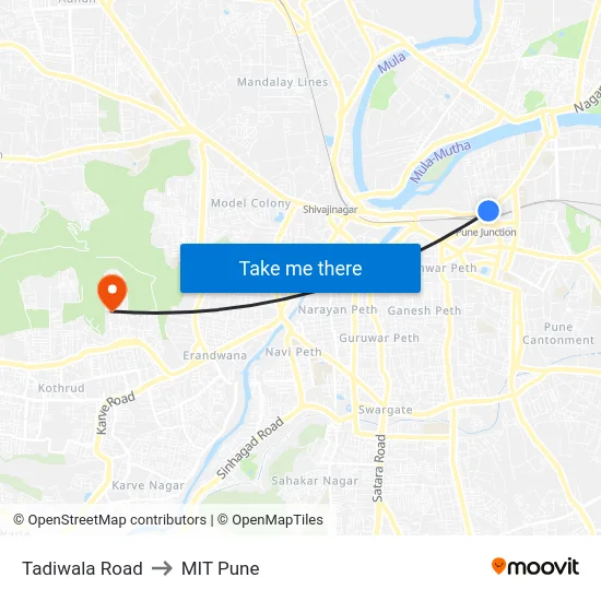 Tadiwala Road to MIT Pune map