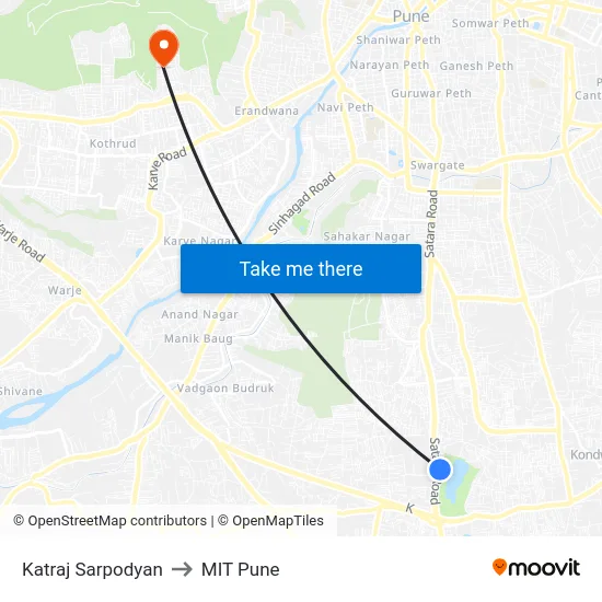 Katraj Sarpodyan to MIT Pune map