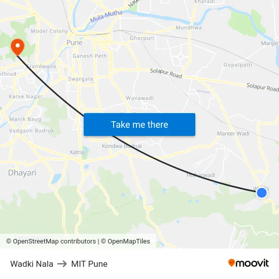 Wadki Nala to MIT Pune map