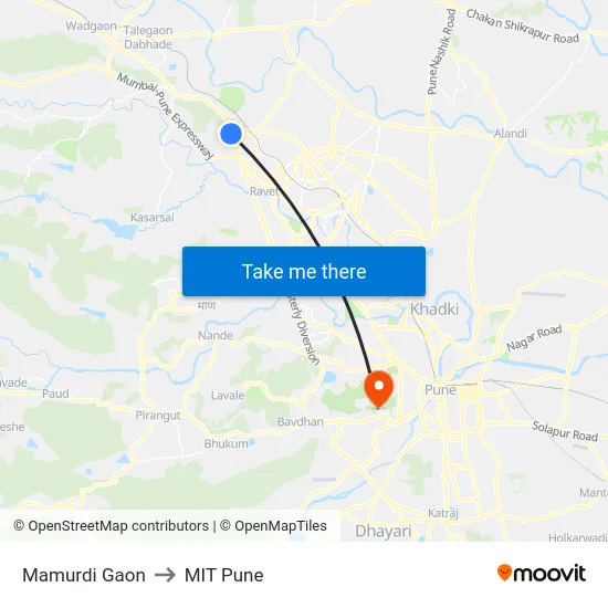 Mamurdi Gaon to MIT Pune map
