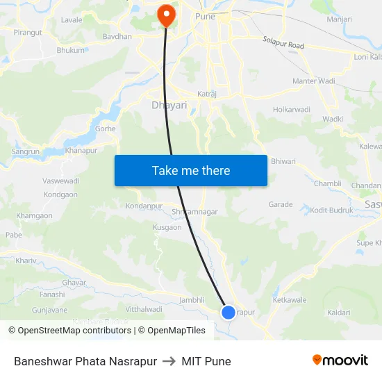Baneshwar Phata Nasrapur to MIT Pune map