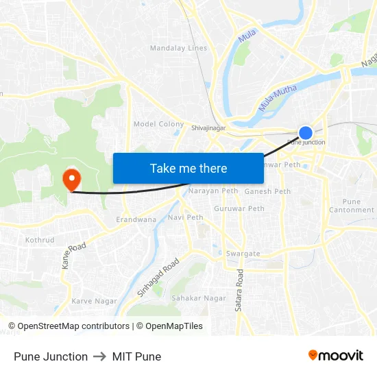 Pune Junction to MIT Pune map