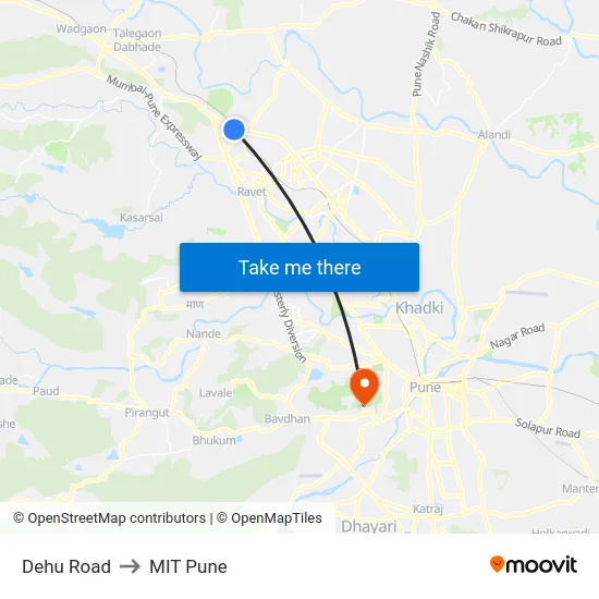 Dehu Road to MIT Pune map