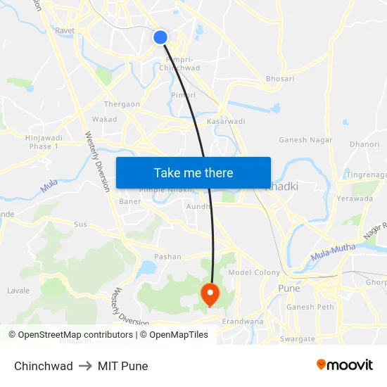Chinchwad to MIT Pune map