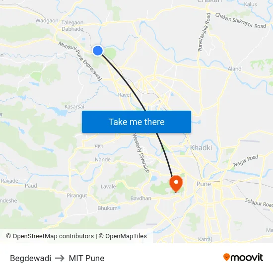 Begdewadi to MIT Pune map