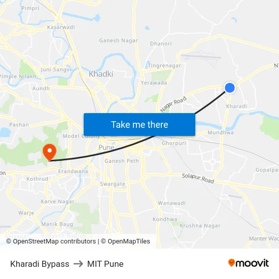 Kharadi Bypass to MIT Pune map
