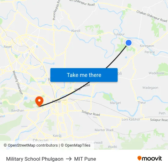 Military School Phulgaon to MIT Pune map