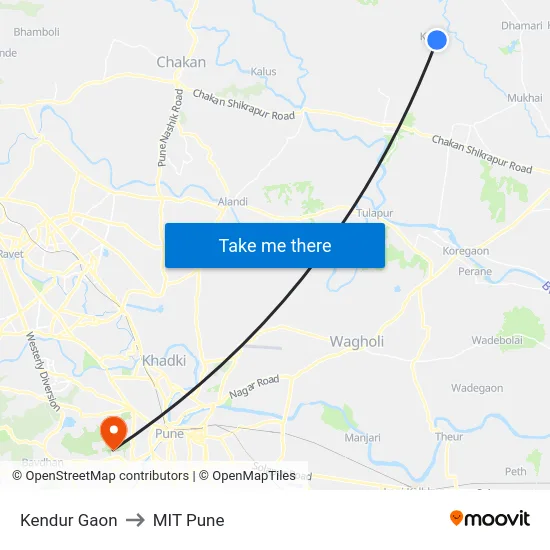 Kendur Gaon to MIT Pune map