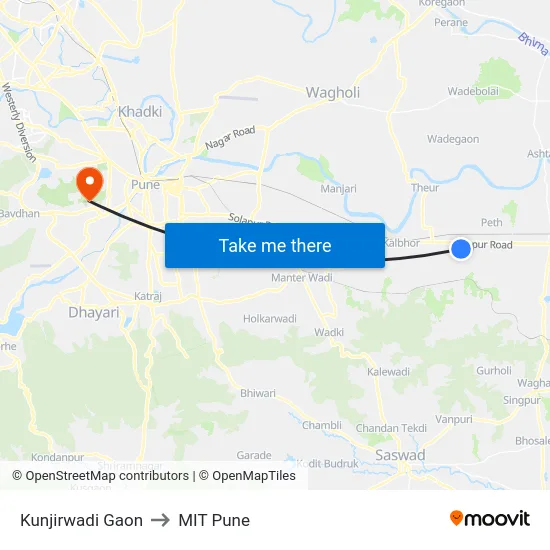 Kunjirwadi Gaon to MIT Pune map