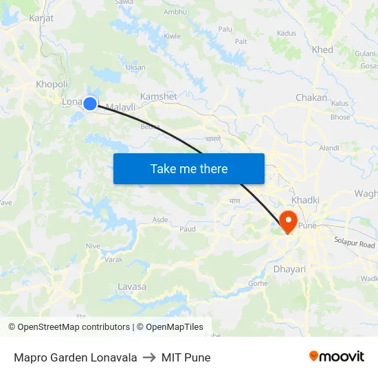 Mapro Garden Lonavala to MIT Pune map