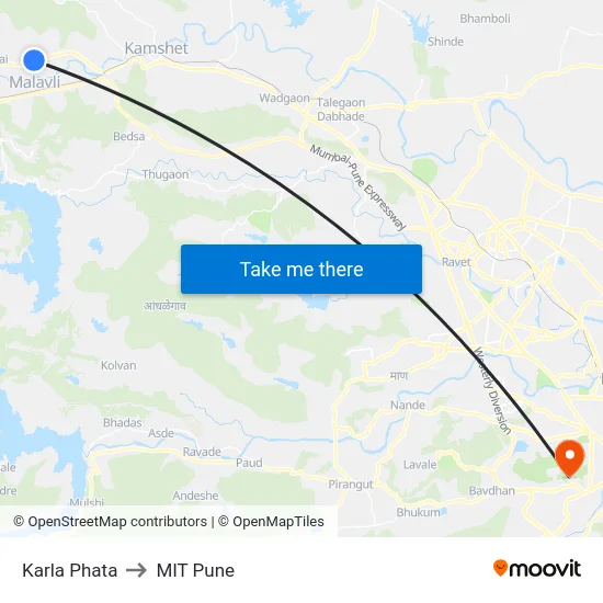 Karla Phata to MIT Pune map