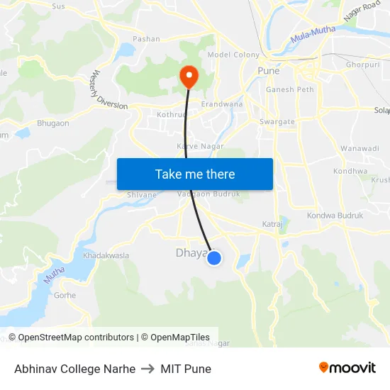 Abhinav College Narhe to MIT Pune map
