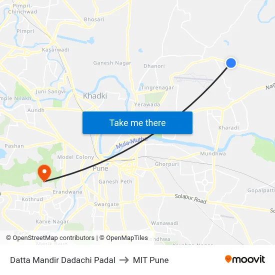 Datta Mandir Dadachi Padal to MIT Pune map